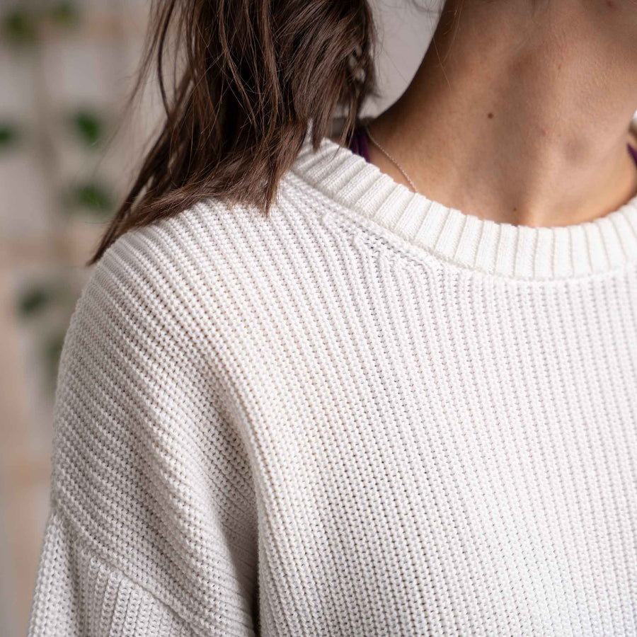 Livia - Oversized Strickpullover aus Biobaumwolle, Weiß/Schwarz