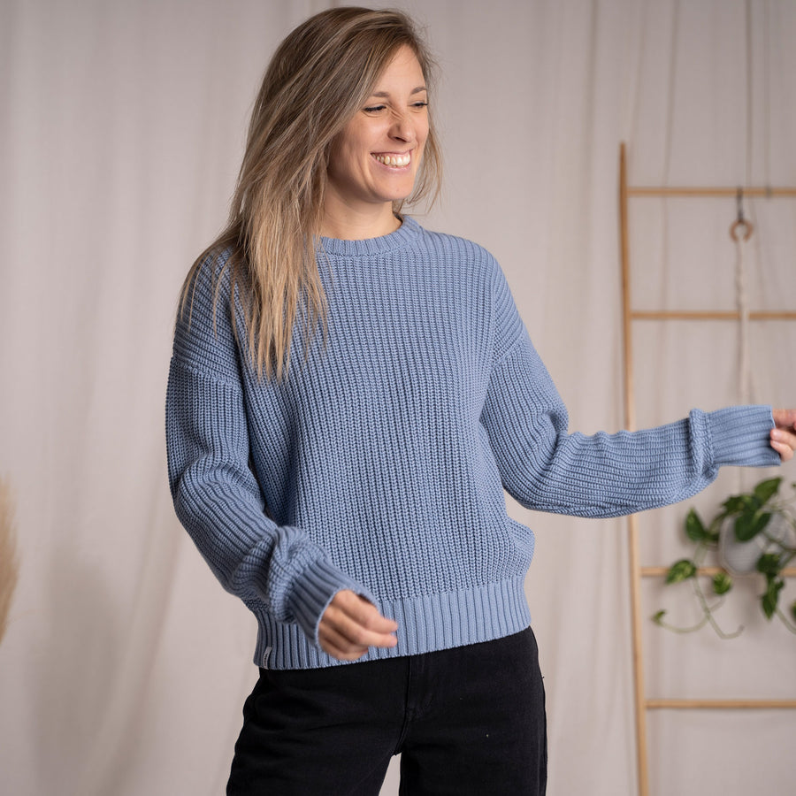 Livia, Oversized Strickpullover aus Biobaumwolle, Mittelblau