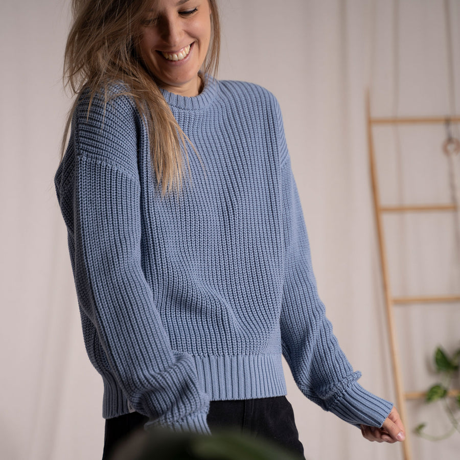 Livia, Oversized Strickpullover aus Biobaumwolle, Mittelblau