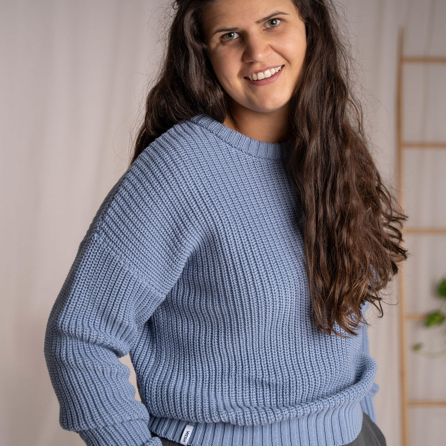 Livia, Oversized Strickpullover aus Biobaumwolle, Mittelblau