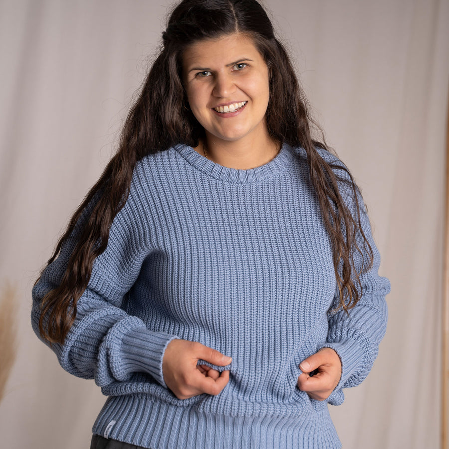 Livia, Oversized Strickpullover aus Biobaumwolle, Mittelblau