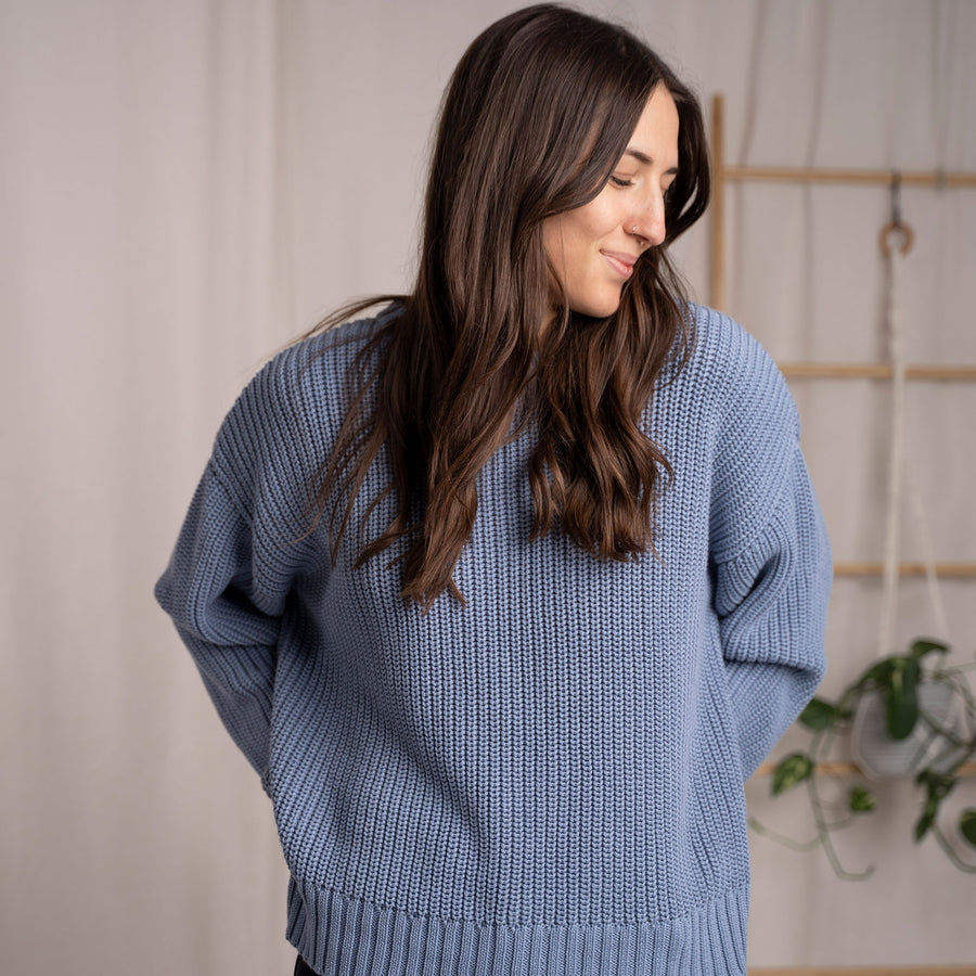 Livia, Oversized Strickpullover aus Biobaumwolle, Mittelblau