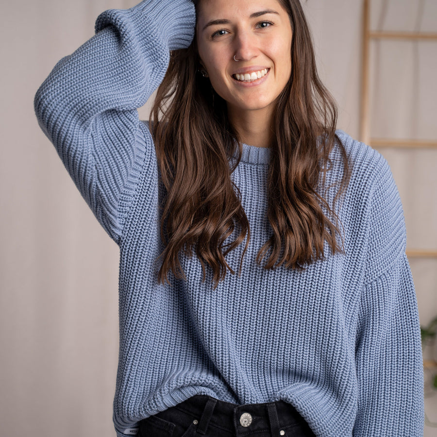 Livia, Oversized Strickpullover aus Biobaumwolle, Mittelblau