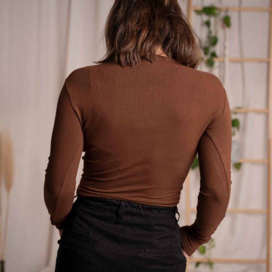 Merve - Crop Longsleeve aus Bambus, Braun