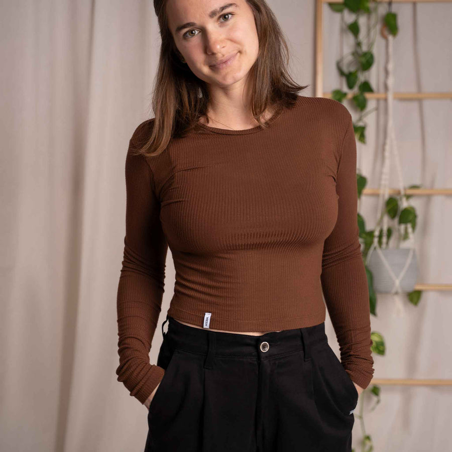 Merve - Crop Longsleeve aus Bambus, Braun