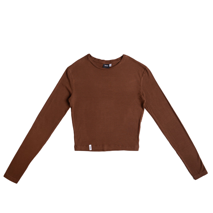 Merve - Crop Longsleeve aus Bambus, Braun