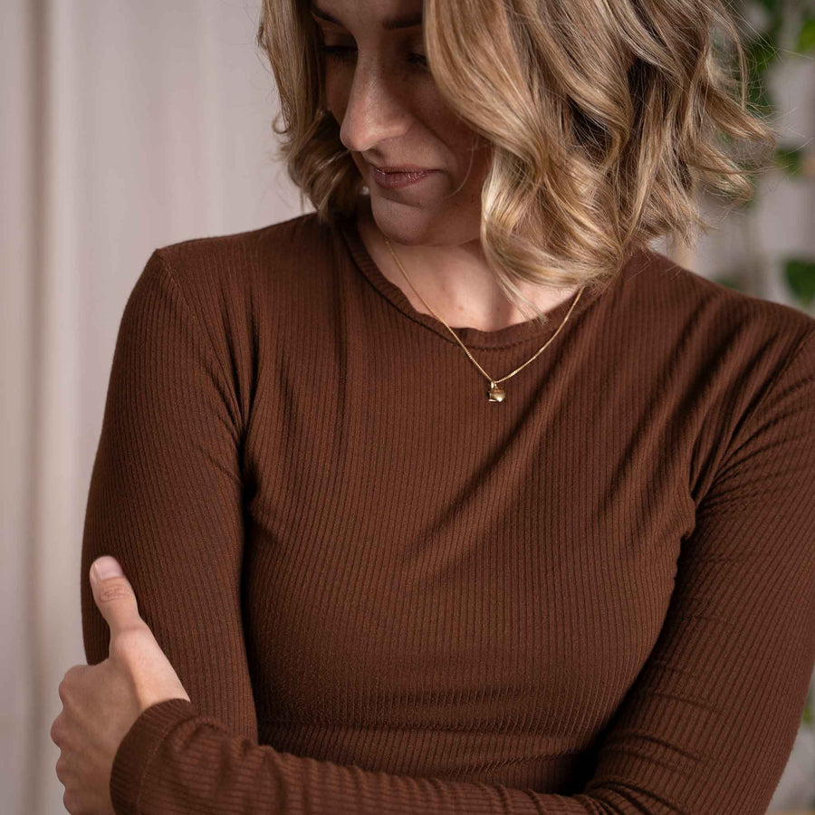 Merve - Crop Longsleeve aus Bambus, Kastanie