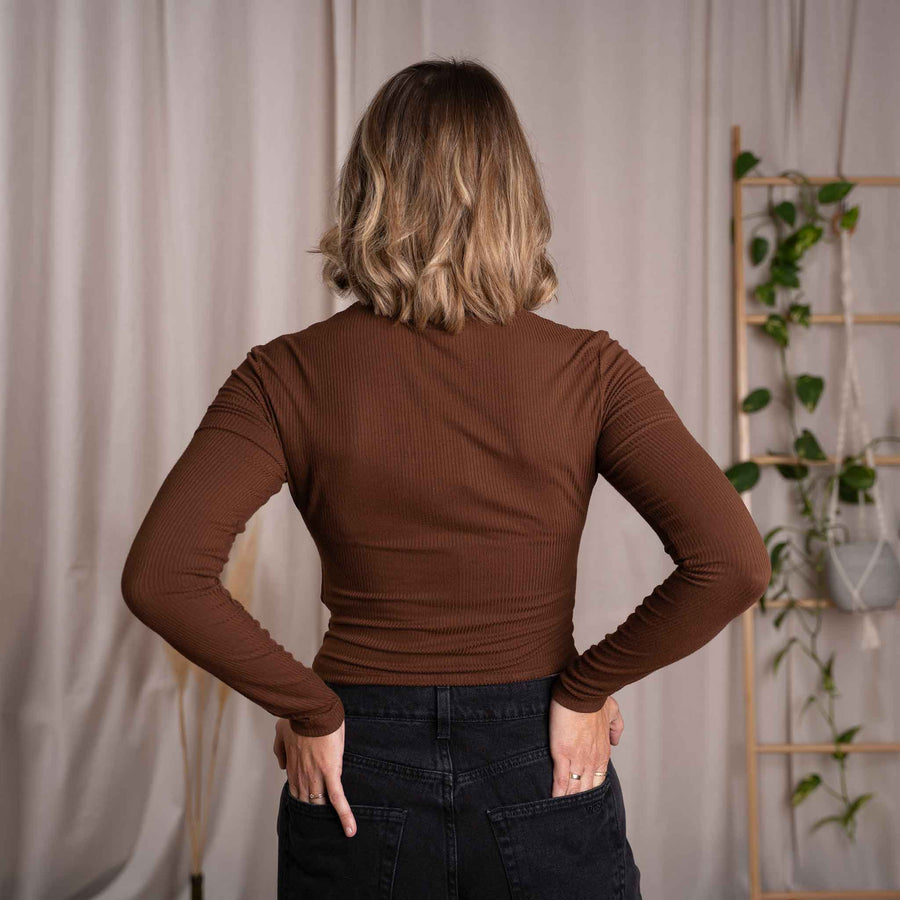Merve - Crop Longsleeve aus Bambus, Kastanie