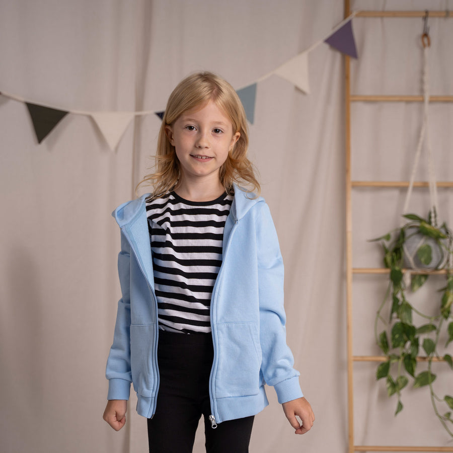 Mini Vischi - Kinder Zip-Hoodie aus Biobaumwolle, Hellblau