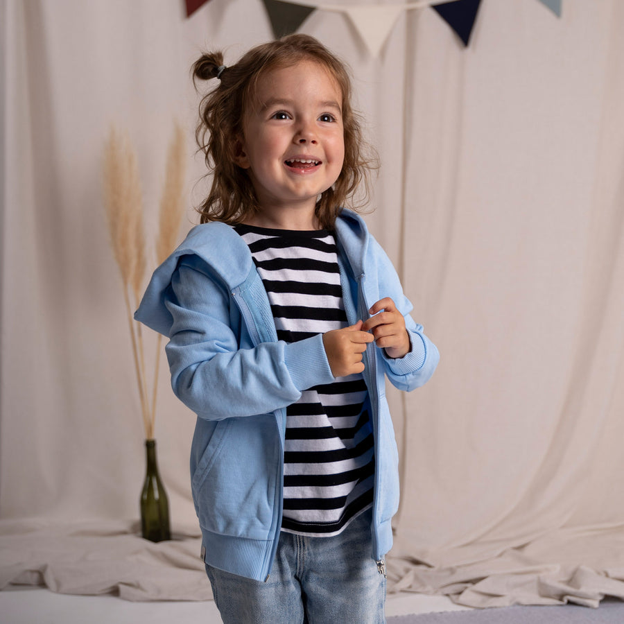 Mini Vischi - Kinder Zip-Hoodie aus Biobaumwolle, Hellblau