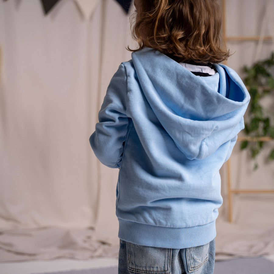 Mini Vischi - Kinder Zip-Hoodie aus Biobaumwolle, Hellblau