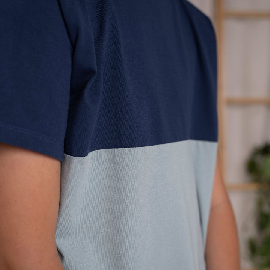 Mini Vuchs - Colorblock T-Shirt aus Biobaumwolle, Dunkelblau/Hellblau