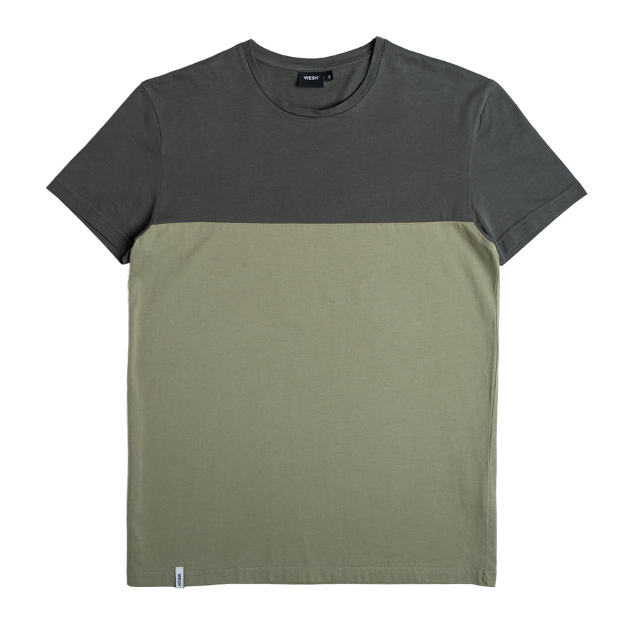 Olav - Classic Fit Colourblock T-Shirt aus Biobaumwolle, Tannengrün/Salbei