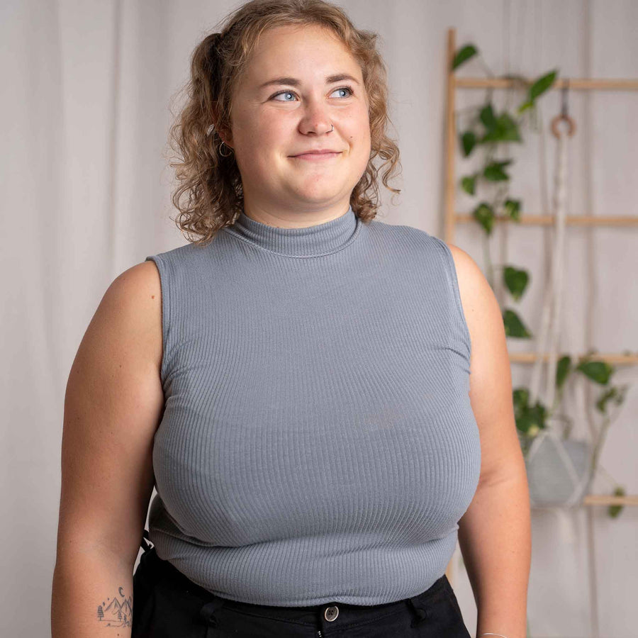 Ovelia - Neck-Top aus Bambus, Blaugrau