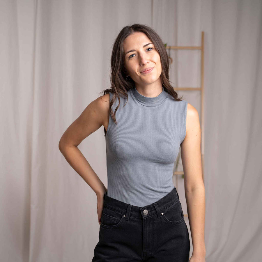 Ovelia - Neck-Top aus Bambus, Blaugrau