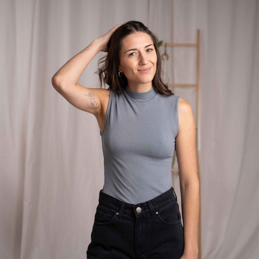 Ovelia - Neck-Top aus Bambus, Blaugrau