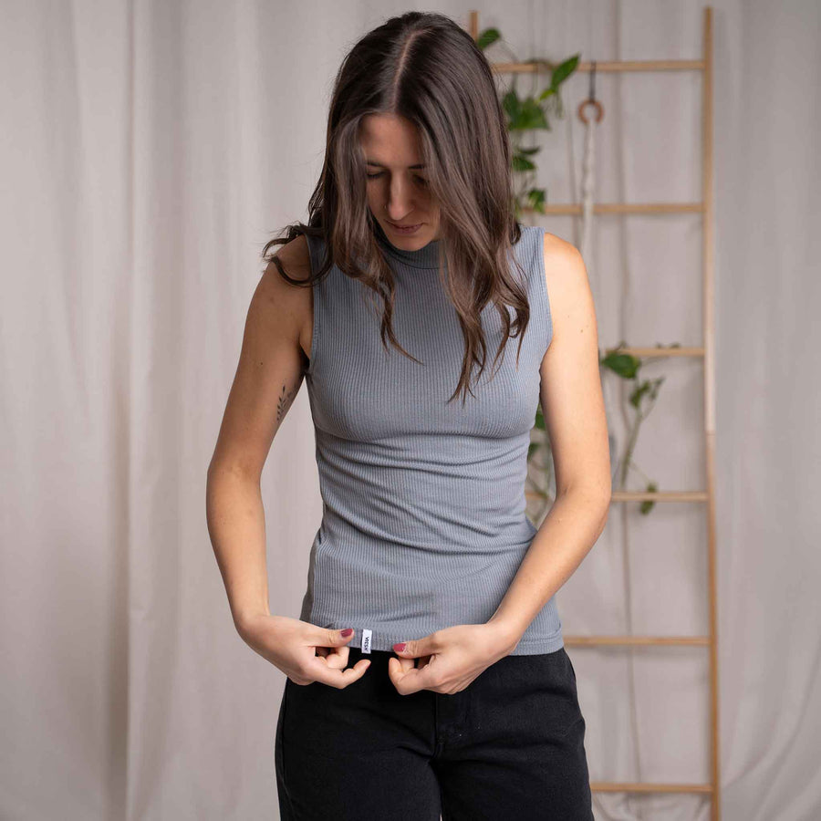 Ovelia - Neck-Top aus Bambus, Blaugrau