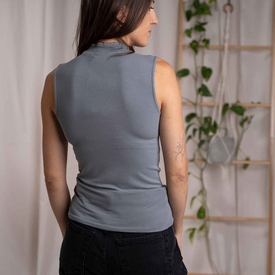 Ovelia - Neck-Top aus Bambus, Blaugrau