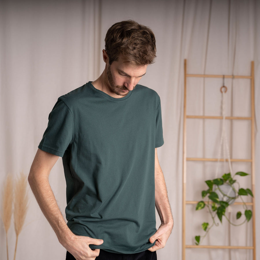 Stevan - Classic Fit T-Shirt aus Biobaumwoll-Mix, Dunkelgrün