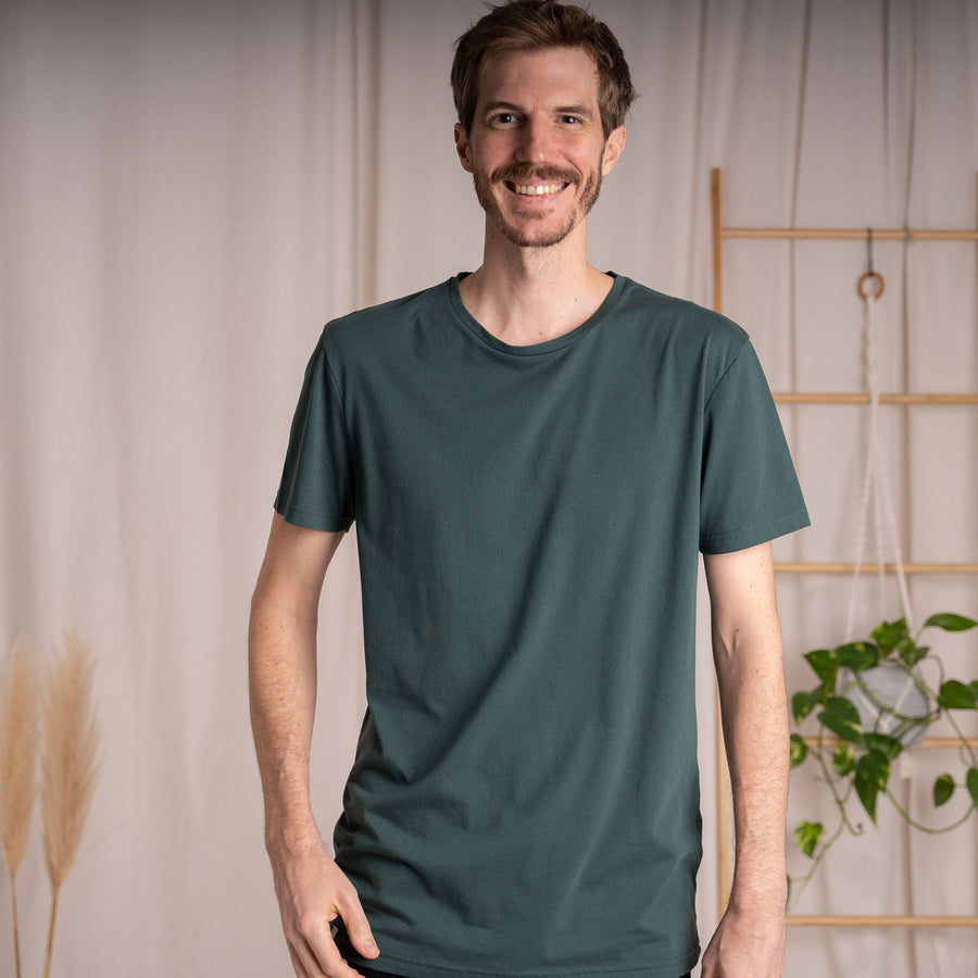 Stevan - Classic Fit T-Shirt aus Biobaumwoll-Mix, Dunkelgrün