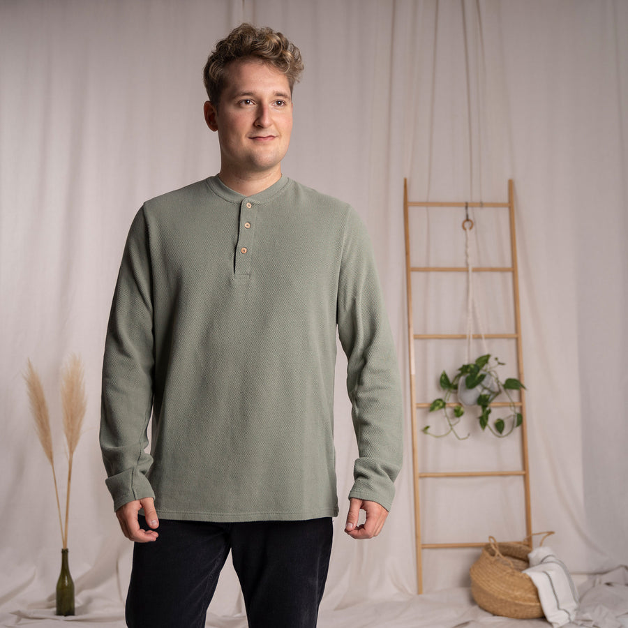 Sven - Piqué Longsleeve aus Biobaumwolle, Salbei