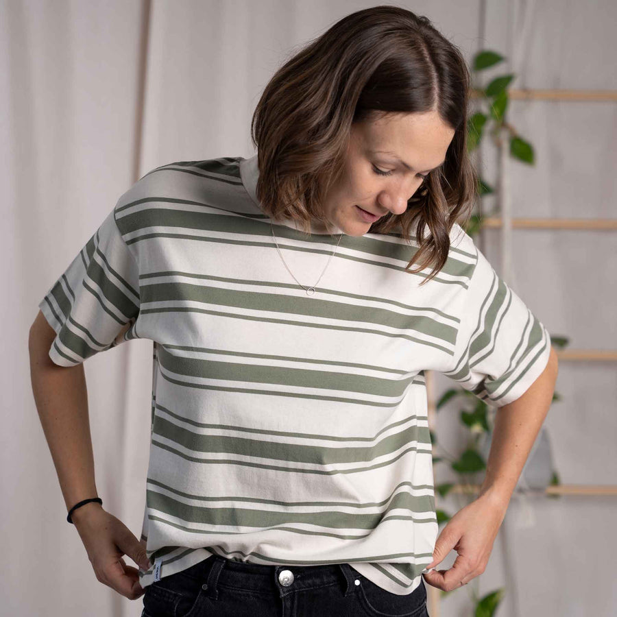 Vaiana - gestreiftes T-Shirt aus Biobaumwolle, Grün/Ecru