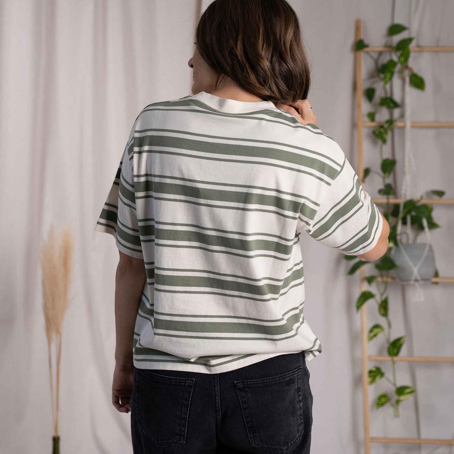 Vaiana - gestreiftes T-Shirt aus Biobaumwolle, Grün/Ecru