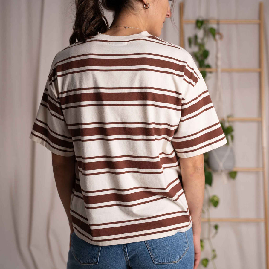 Vaiana - gestreiftes T-Shirt aus Biobaumwolle, Rotbraun/Ecru