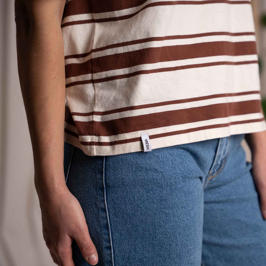 Vaiana - gestreiftes T-Shirt aus Biobaumwolle, Rotbraun/Ecru