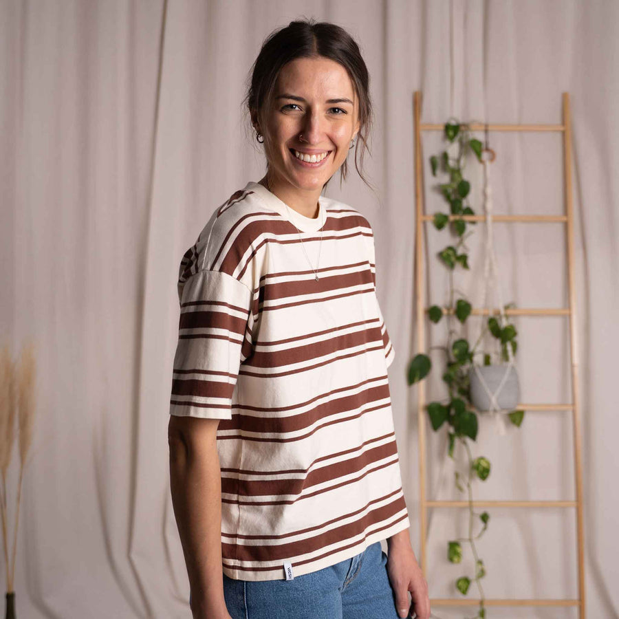 Vaiana - gestreiftes T-Shirt aus Biobaumwolle, Rotbraun/Ecru