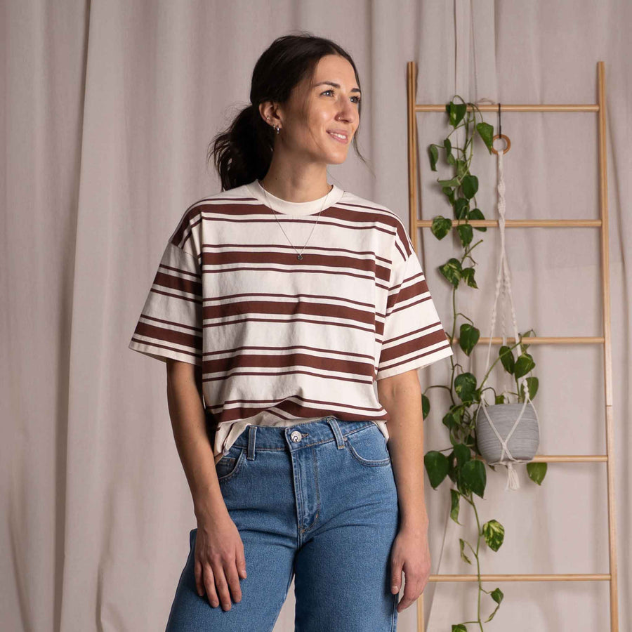 Vaiana - gestreiftes T-Shirt aus Biobaumwolle, Rotbraun/Ecru