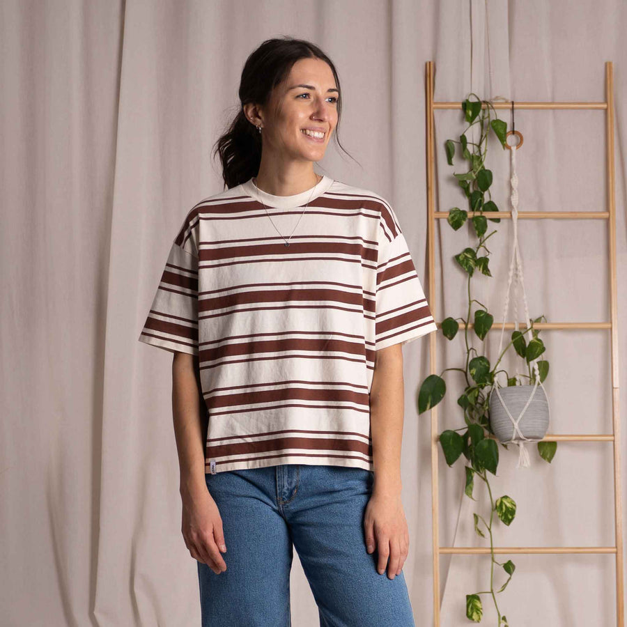 Vaiana - gestreiftes T-Shirt aus Biobaumwolle, Rotbraun/Ecru
