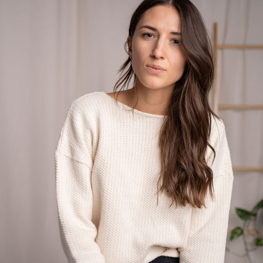 Vantasia - Pullover aus recycelter Baumwolle, Ecru