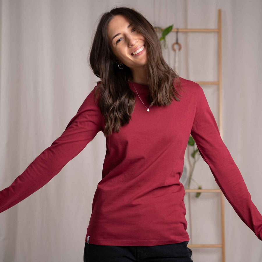 Vee - Longsleeve aus Biobaumwolle, Kirschrot