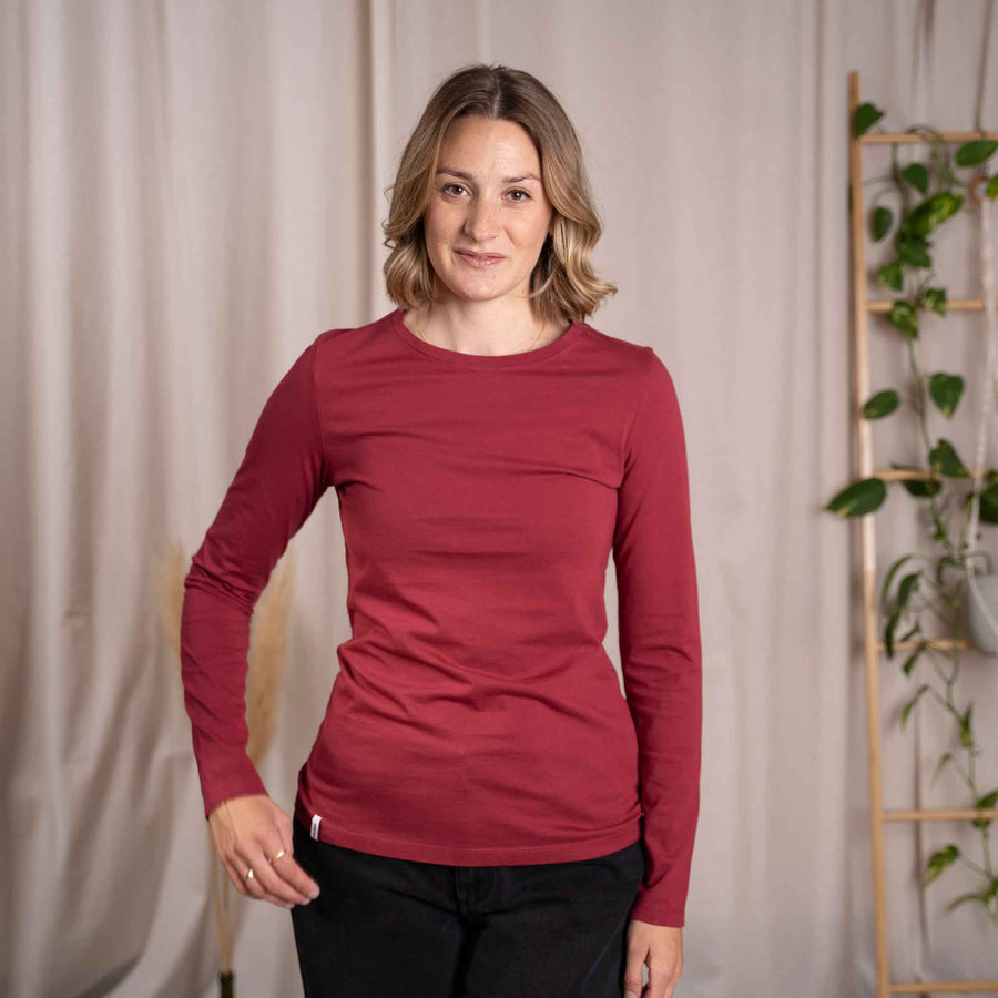 Vee - Longsleeve aus Biobaumwolle, Kirschrot