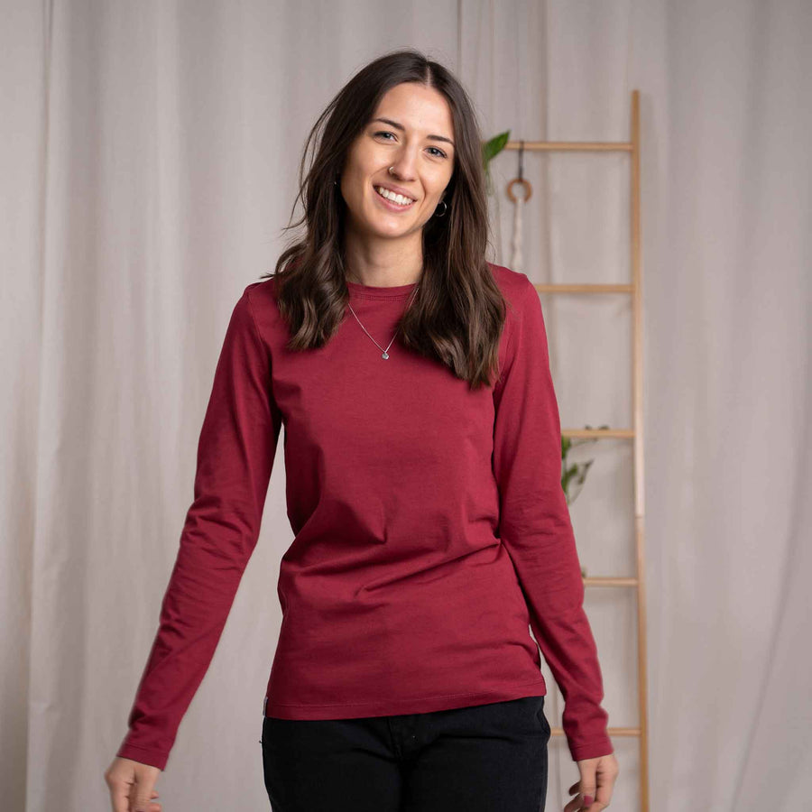 Vee - Longsleeve aus Biobaumwolle, Kirschrot