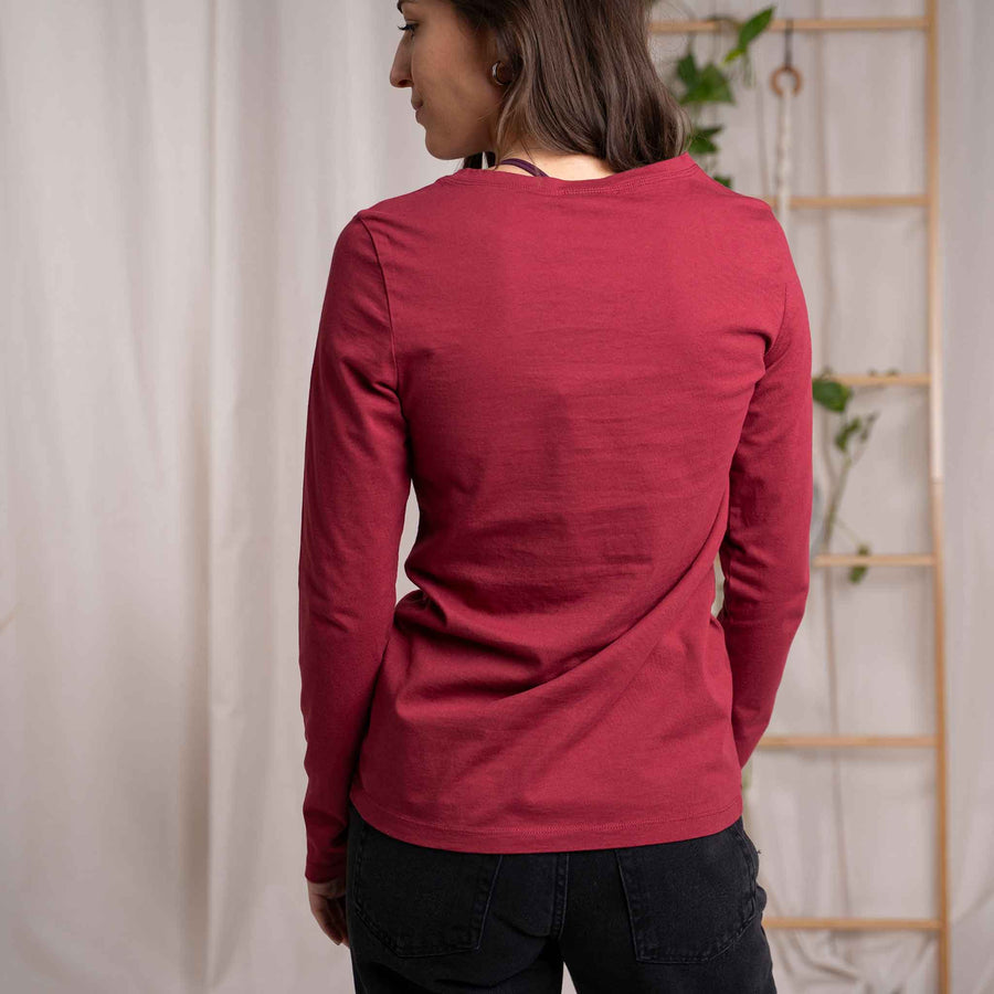 Vee - Longsleeve aus Biobaumwolle, Kirschrot