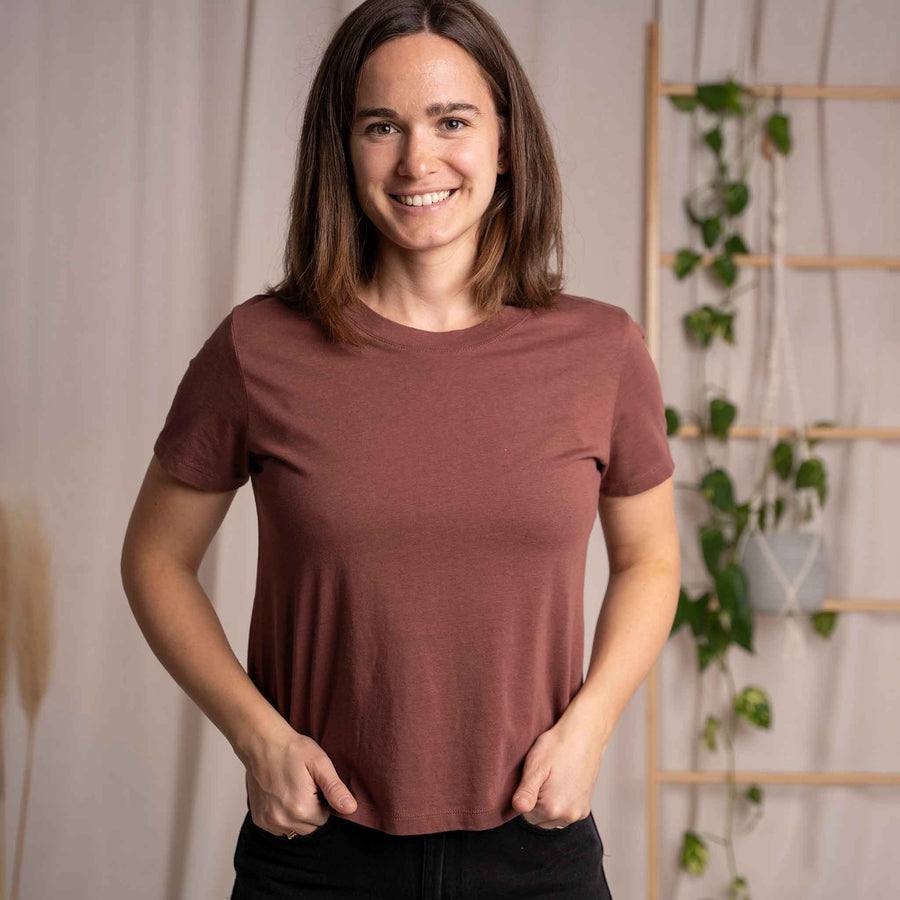 Veli - Crop T-Shirt aus Tencel-Mix, Rotbraun