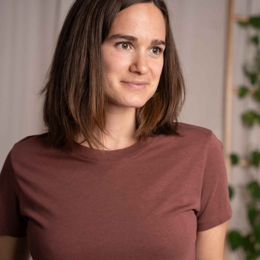 Veli - Crop T-Shirt aus Tencel-Mix, Rotbraun