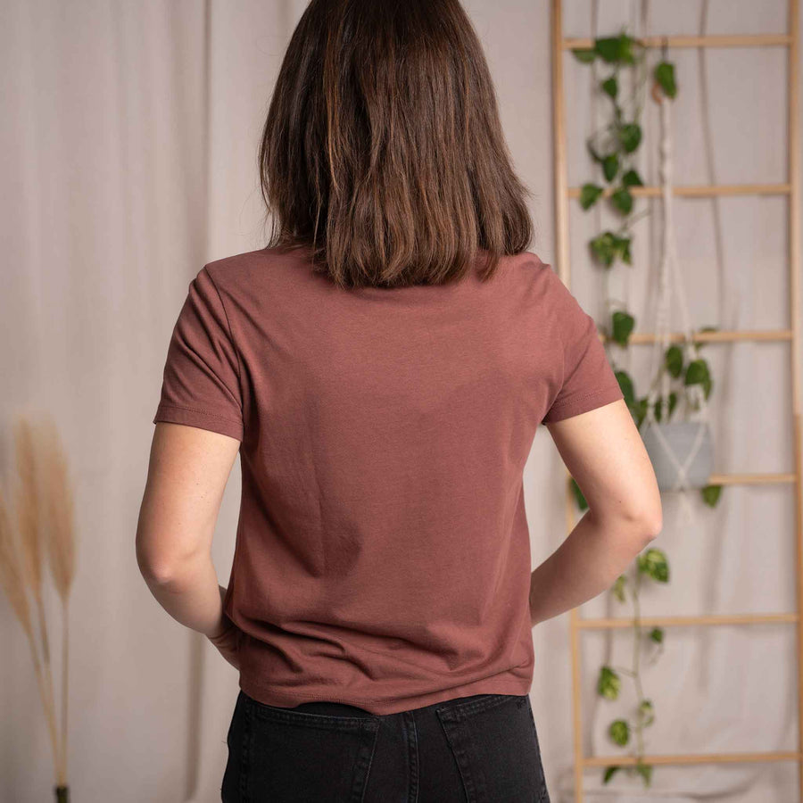 Veli - Crop T-Shirt aus Tencel-Mix, Rotbraun