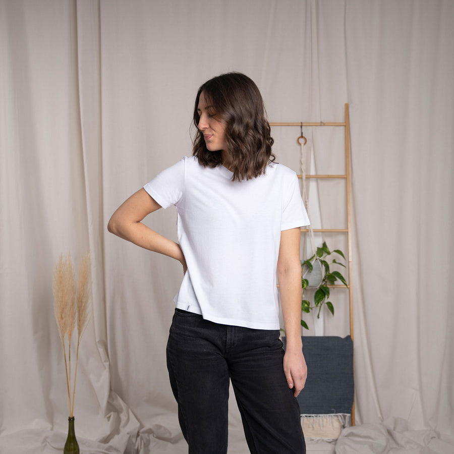 Veli - Crop T-Shirt aus Tencel-Mix, Weiß