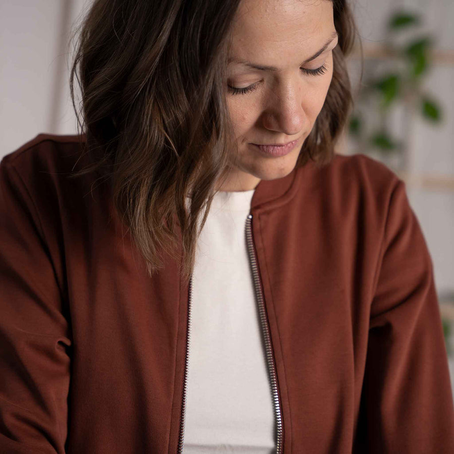 Velia - Zip Weste aus Biobaumwolle, Zimt