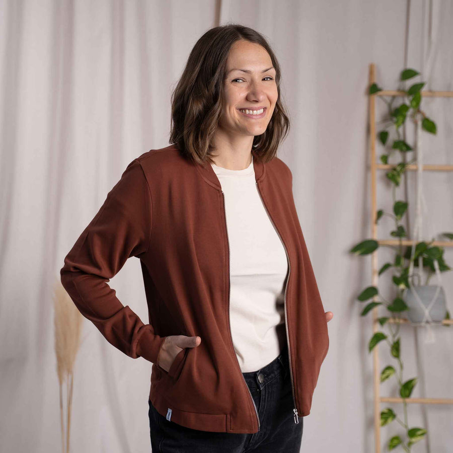 Velia - Zip Weste aus Biobaumwolle, Zimt