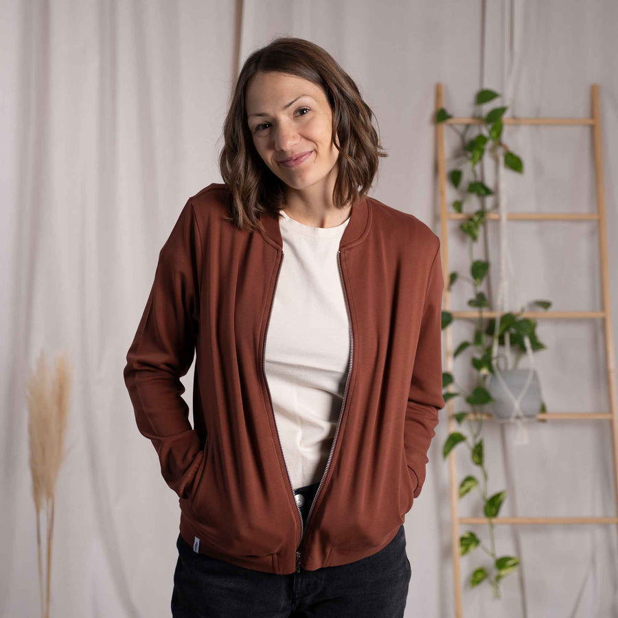 Velia - Zip Weste aus Biobaumwolle, Zimt