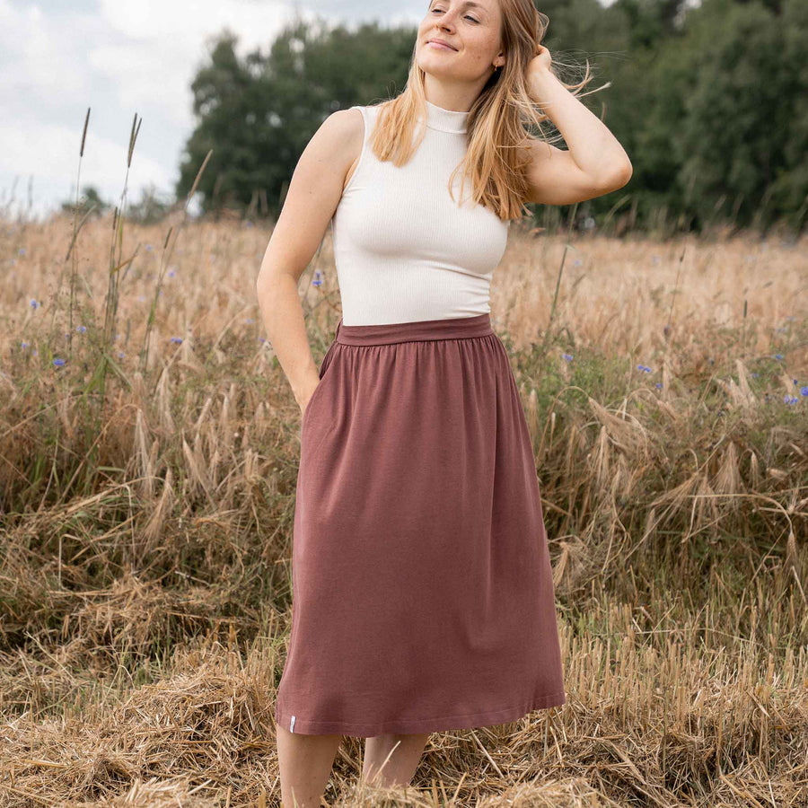 Velipa - Midi Rock aus Tencel-Mix, Rotbraun