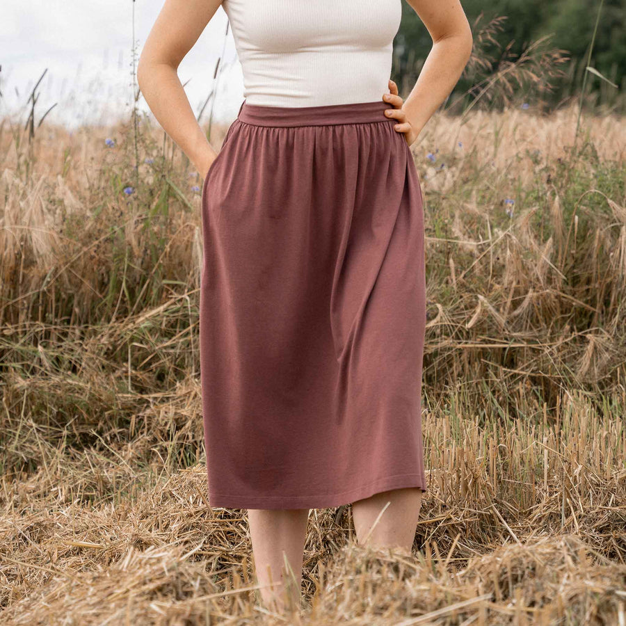 Velipa - Midi Rock aus Tencel-Mix, Rotbraun