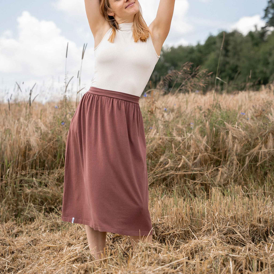 Velipa - Midi Rock aus Tencel-Mix, Rotbraun