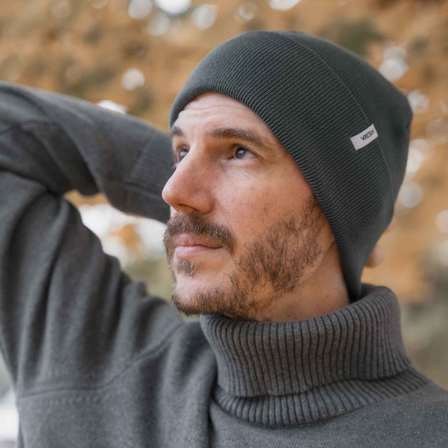 Veo - Classy Beanie aus Biobaumwolle, Tannengrün