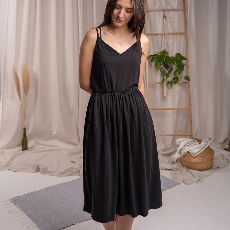 Veodora - Trägerkleid aus Tencel-Mix, Schwarz