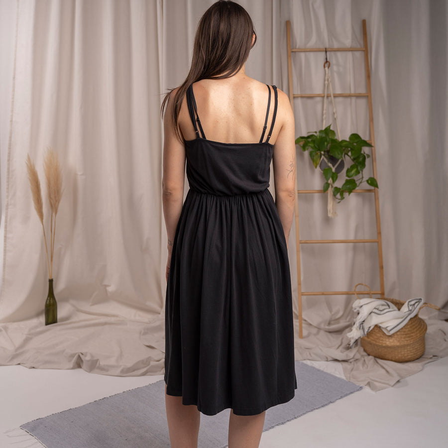 Veodora - Trägerkleid aus Tencel-Mix, Schwarz